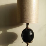 Lamp pineapple black glass and gold metal 1970