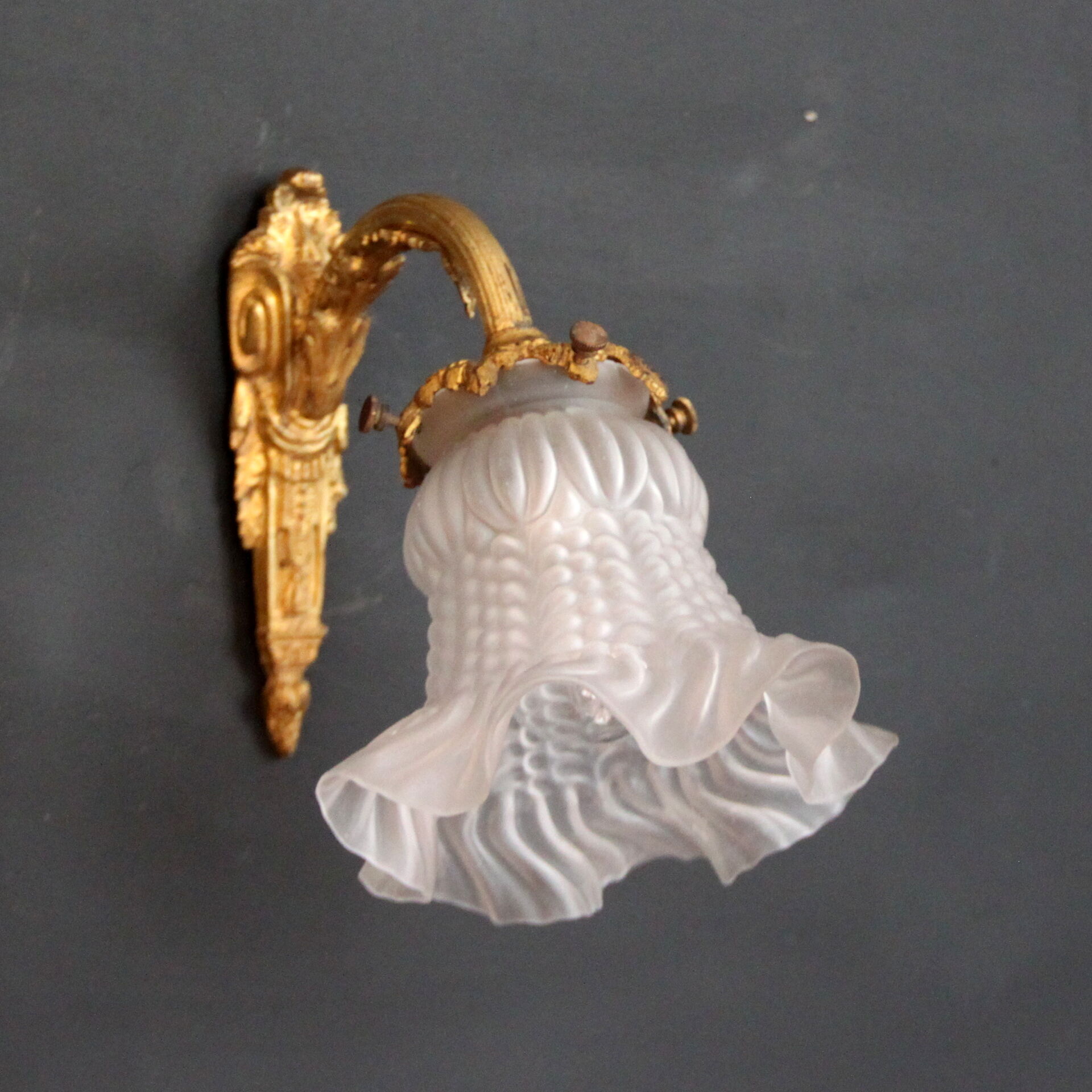 Paire d'appliques murales en laiton tulipe ancienne en verre vintage