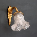 Paire d'appliques murales en laiton tulipe ancienne en verre vintage