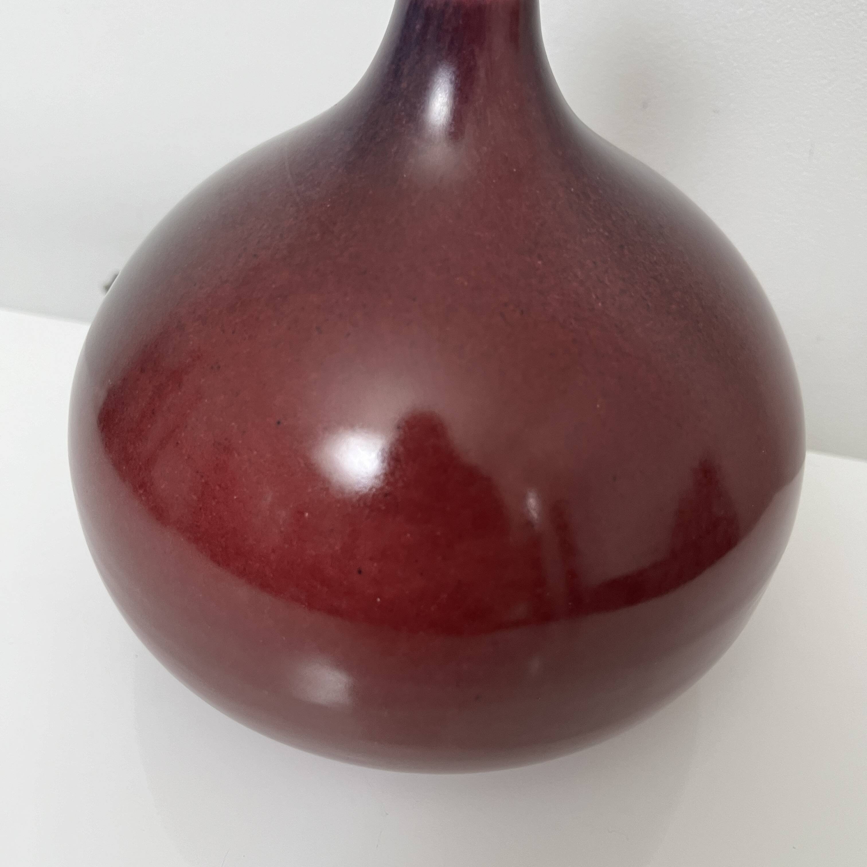 Purple ceramic lamp base in the shape of a fig from the Abbey of Bec