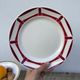 7 flat plates in white and red burgundy porcelain vintage Badonviller model Louise