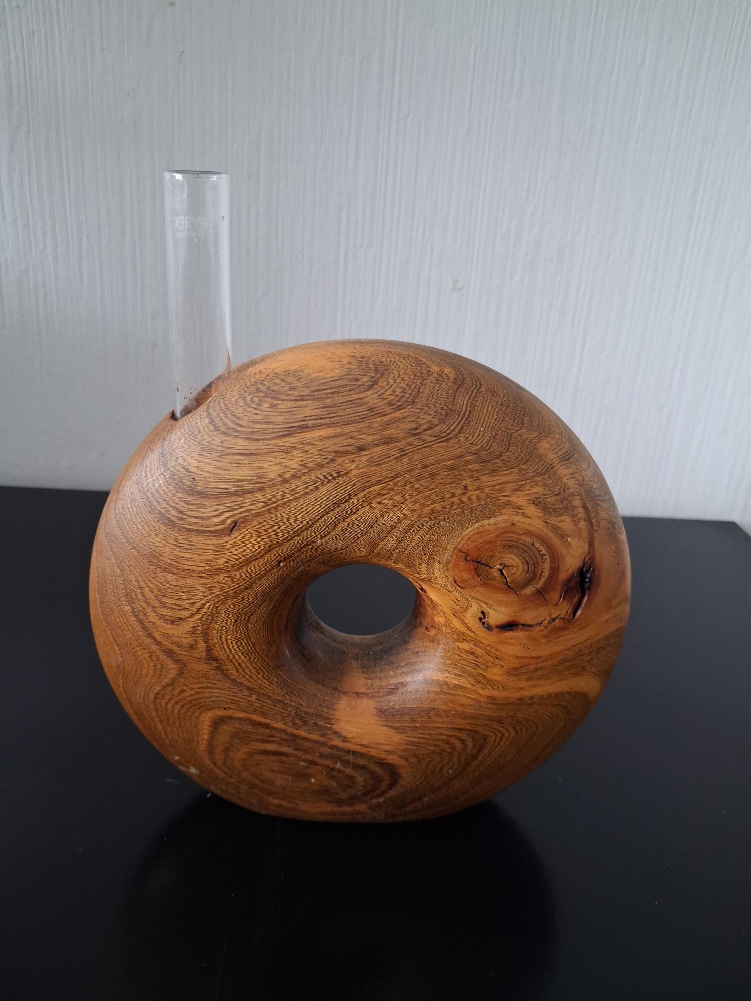 Turned wooden donut soliflore vase