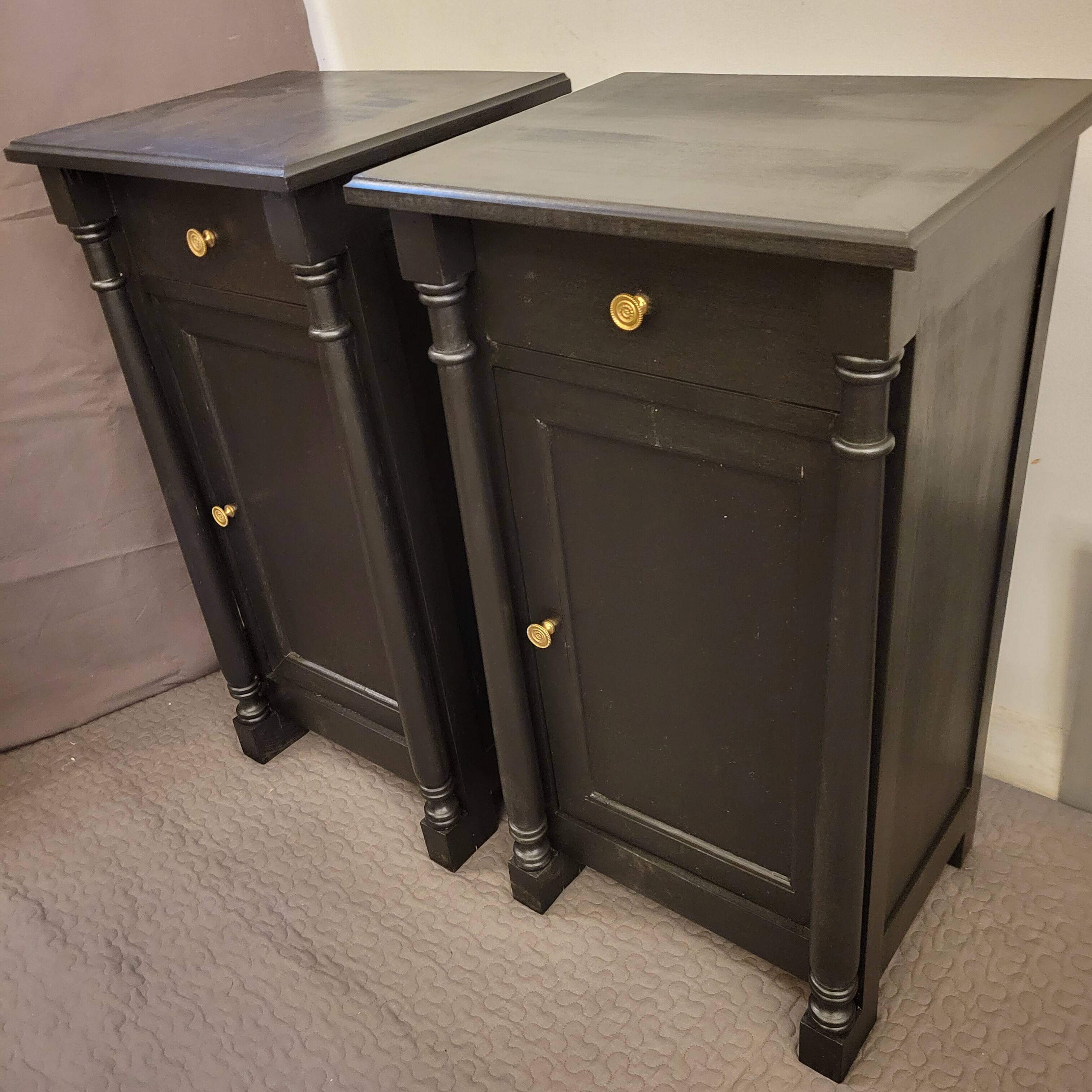 Pair of black patina bedside tables