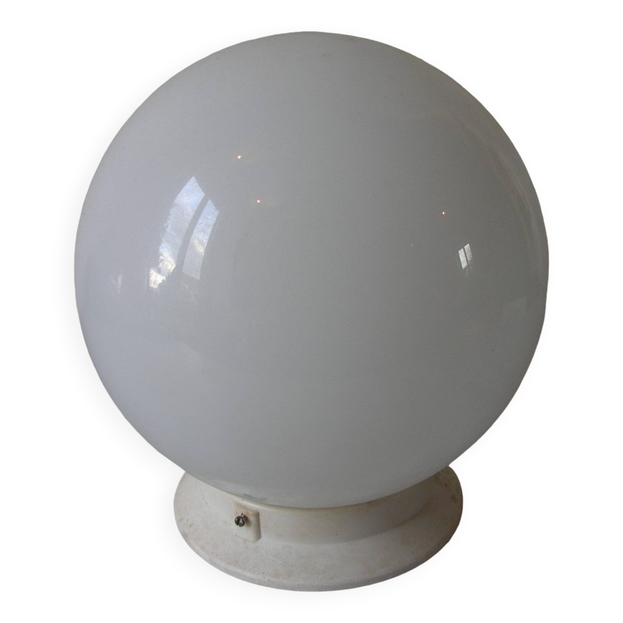 Old ceiling light fixture globe ball sphere in opaline glass retro decor