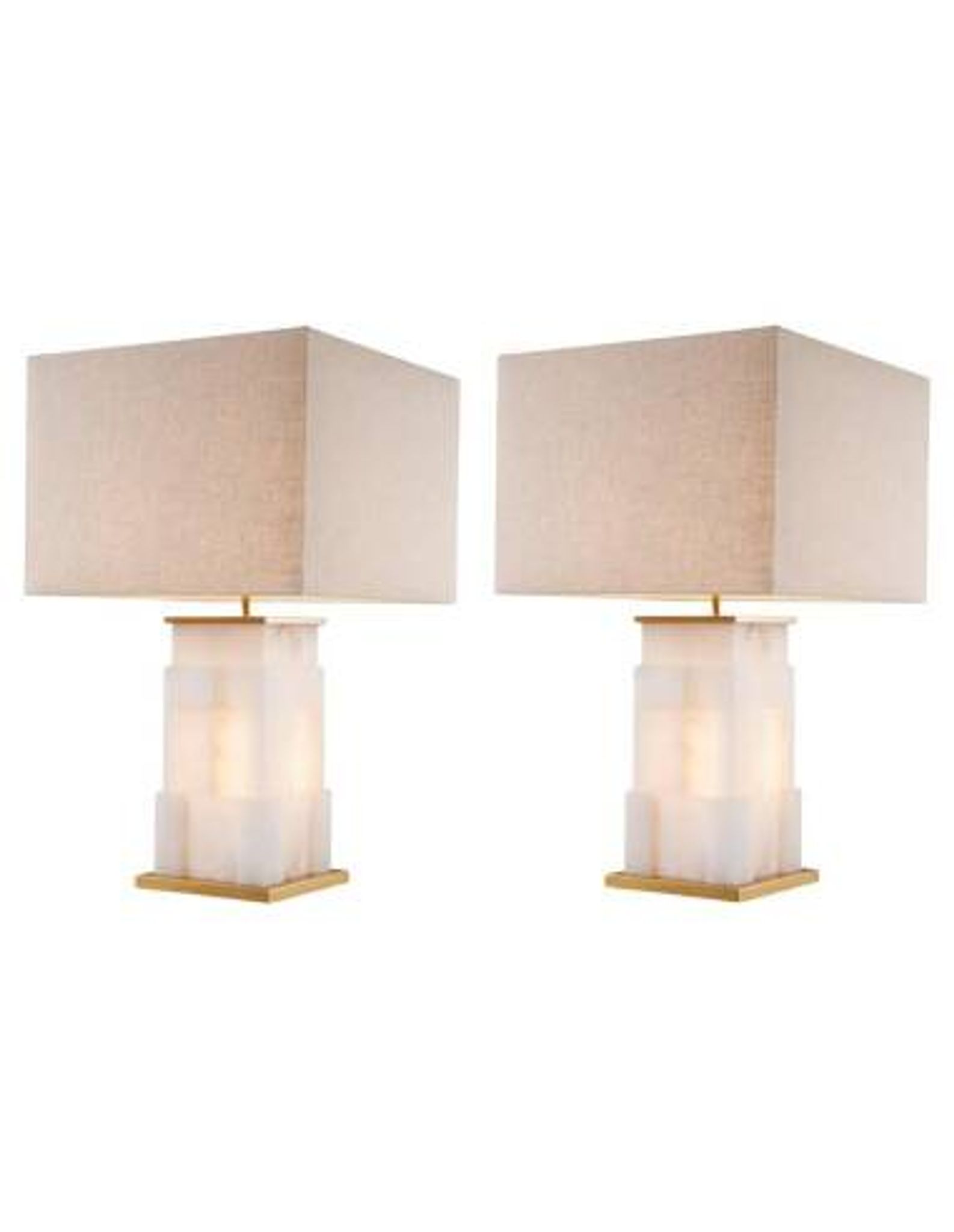Pair of table lamps in alabaster and patinated brass