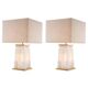 Pair of table lamps in alabaster and patinated brass
