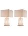 Pair of table lamps in alabaster and patinated brass