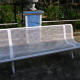 Old public wrought iron bench painted white - 50s
