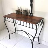 Chestnut console and wrought iron