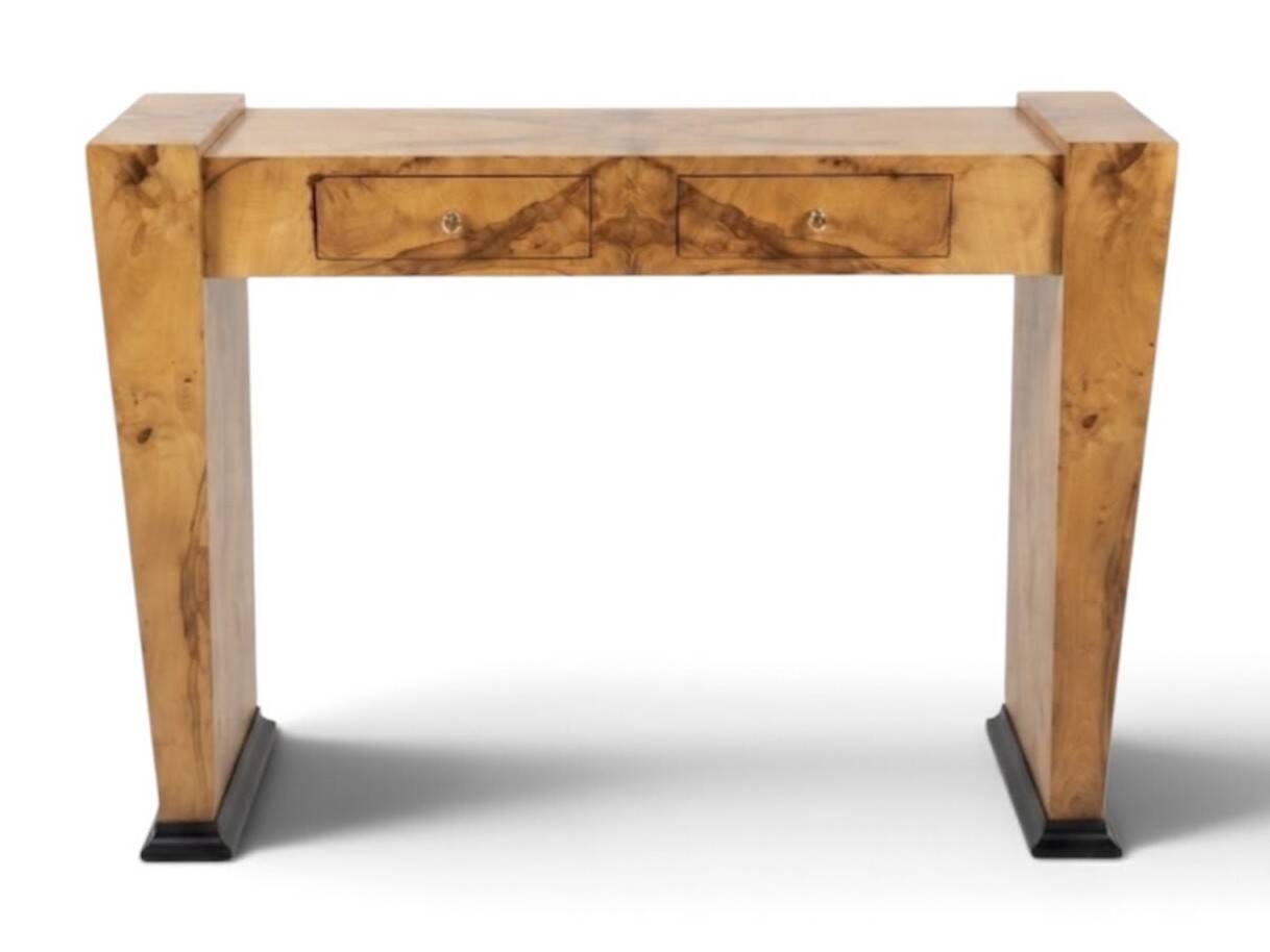Bureau Art Déco en bois de hêtre et loupe d’orme 2 tiroirs