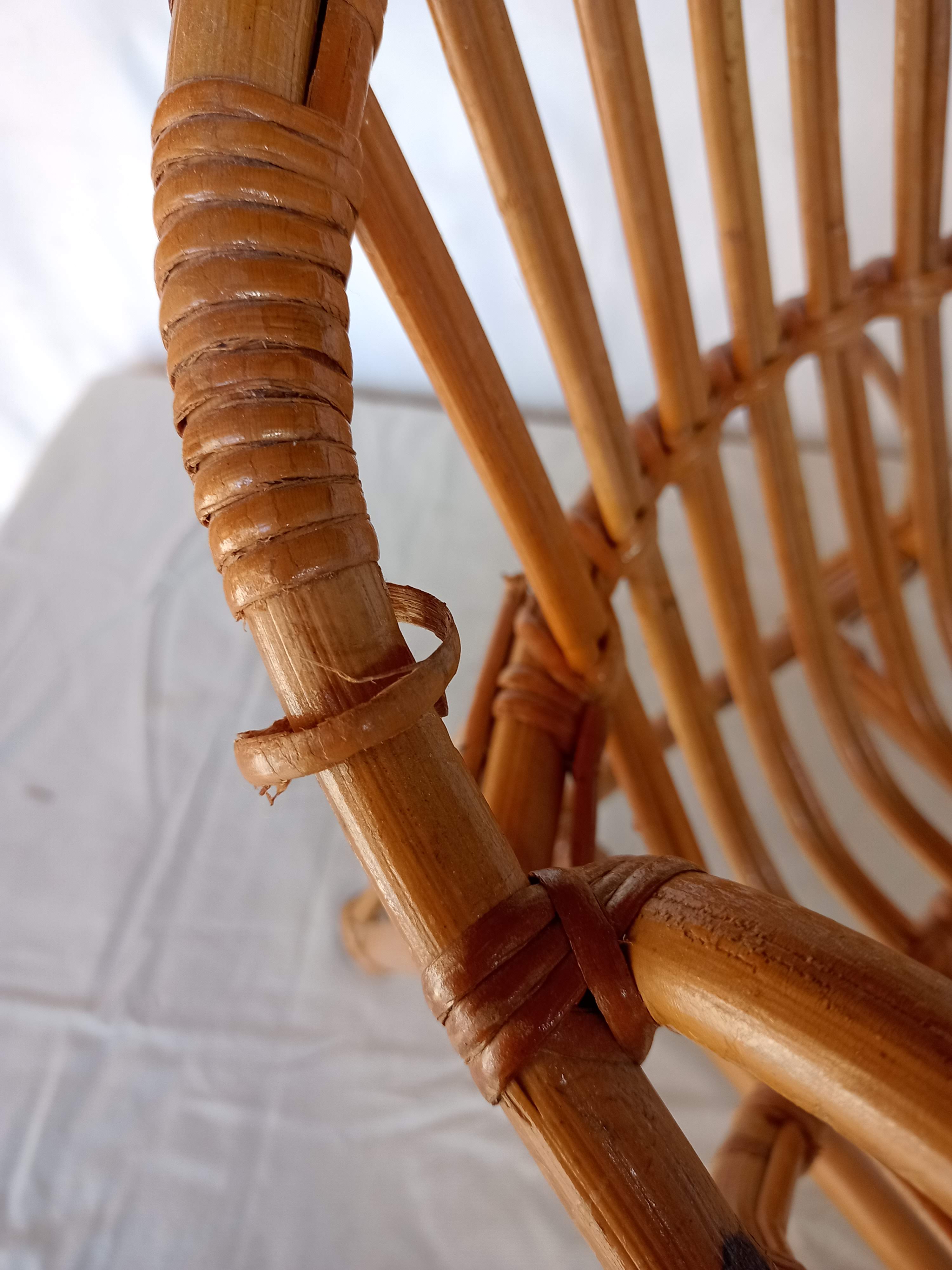 Vintage bamboo children's armchair and cushion
