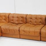 Canapé modulaire Vintage De Sede DS 11 en cuir patchwork cognac, ensemble de 7 pièces