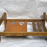Brutalist wabi sabi slated coffee table with leather magazine holder