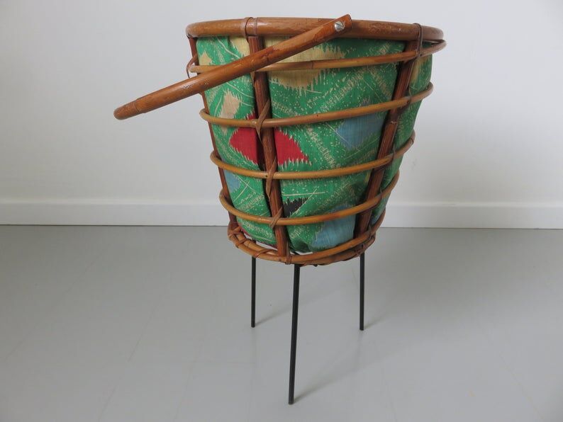 60s 70s rattan tripod worker