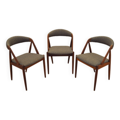 Ensemble de trois chaises en teck, design danois, années 1970, designer : Kai Kristiansen