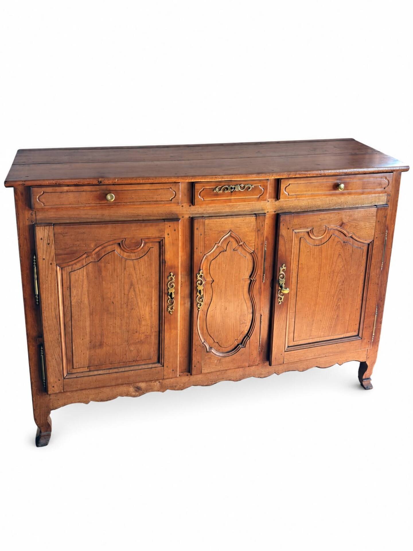 Enfilade of three Louis XV style doors in cherry wood from the 19th century.