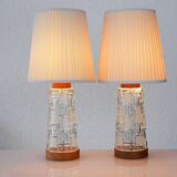Mid-century modern Scandinavian teak and glass table lamps, set of 2