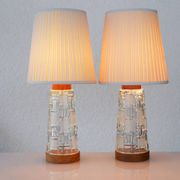 Mid-century modern Scandinavian teak and glass table lamps, set of 2