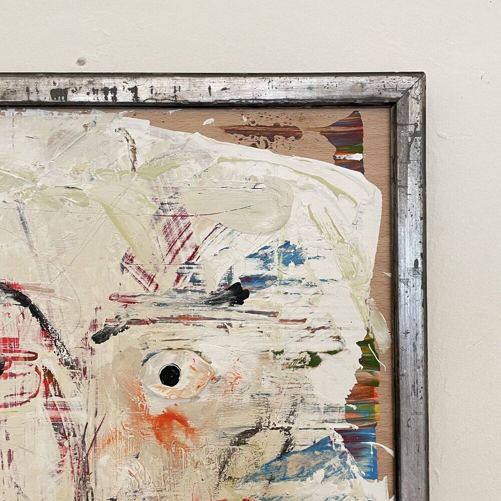 Modern Abstract Painting, Acrylic on Wood, Framed