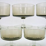 7 champagne glasses in smoked brown glass - Cavalier Sweden Luminarc Arcoroc France - vintage 70s