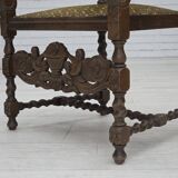 1930s, Danish highback armchair, furniture mesh, velour, carved oak wood.