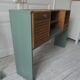 Console made with some old walnut elements. Unique smoky green piece.