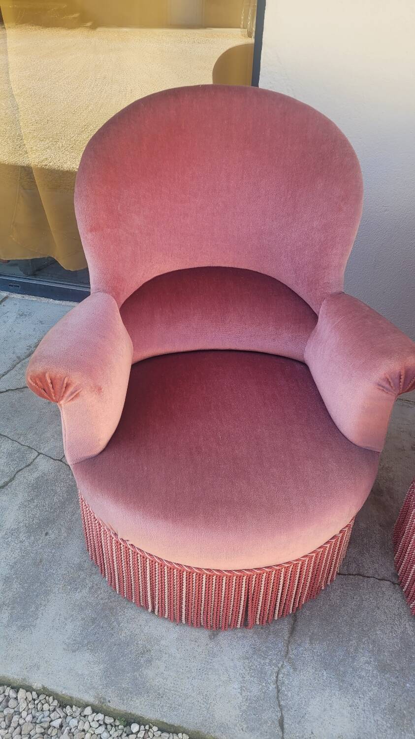 Série de 4 Fauteuils crapauds en velours ancien 1930s