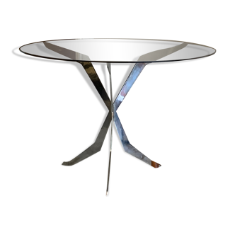 Glass and steel dining table