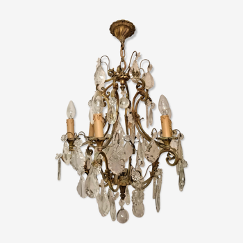 Old cage chandelier. Bronze and tassels. 6 arms of lights.