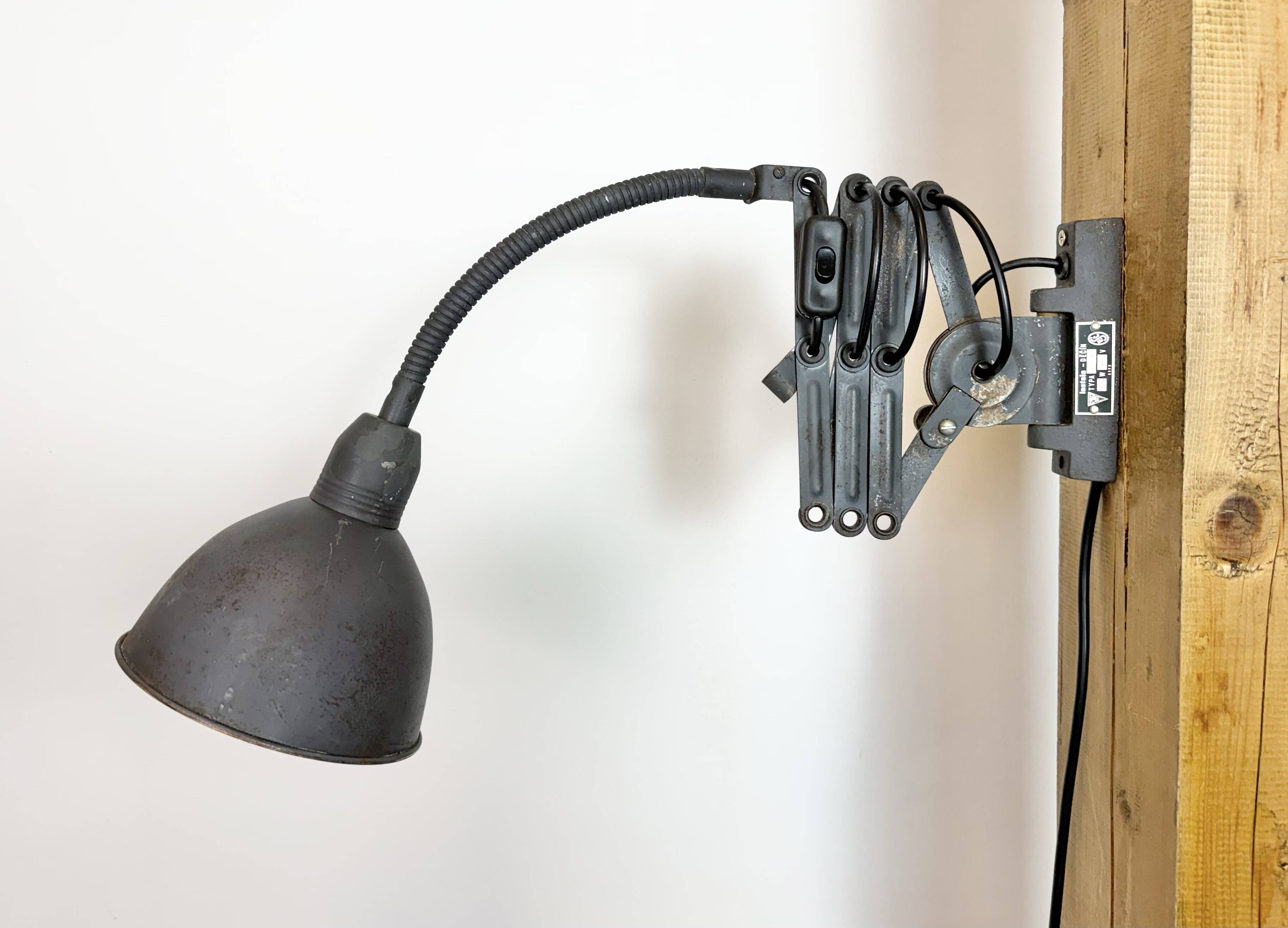 Grey Industrial Gooseneck Scissor Wall Lamp from Elektroinstala, 1960s