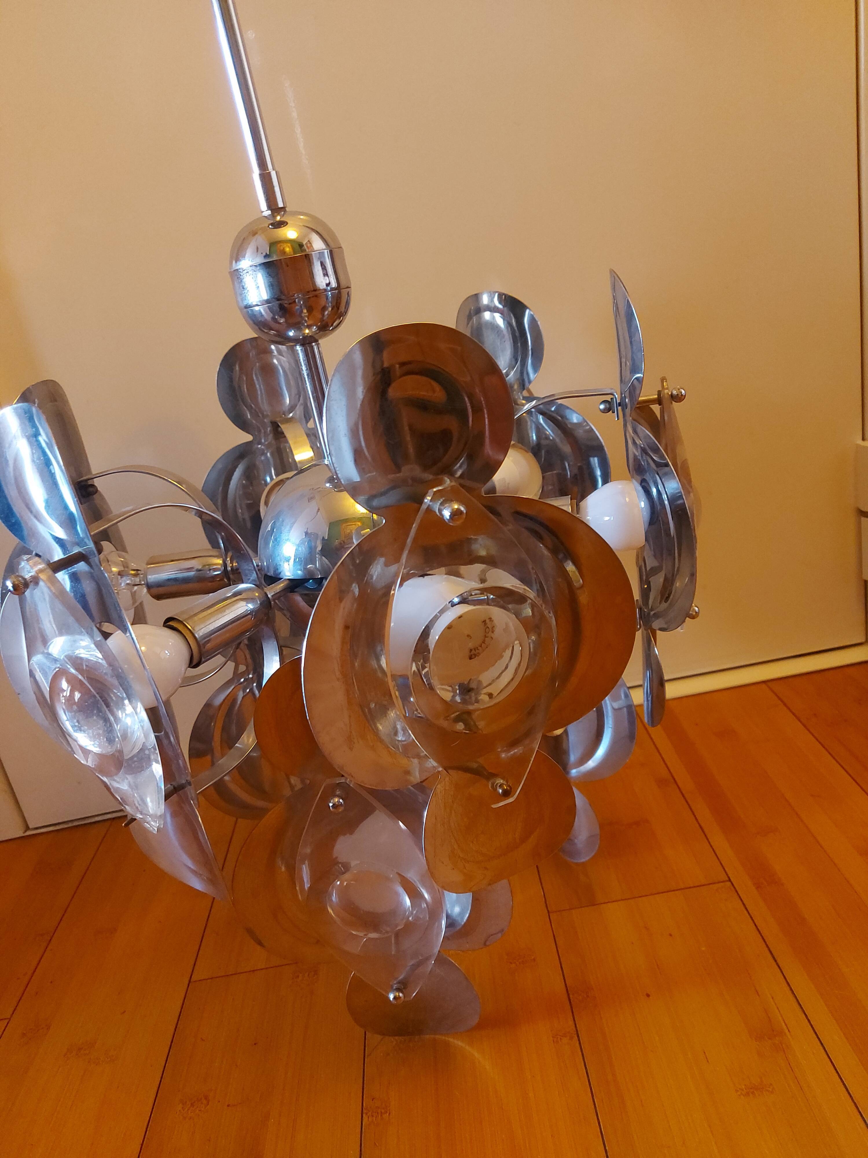 Vintage chandelier 70'S Oscar Torlasco , 9 lights