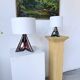 Pair of ceramic lamps in free-form triangle shape
