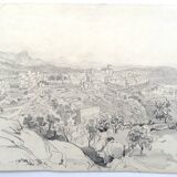 Félix BENOIST, Vue présumée de Grasse. Dessin à la mine de plomb, 19e siècle