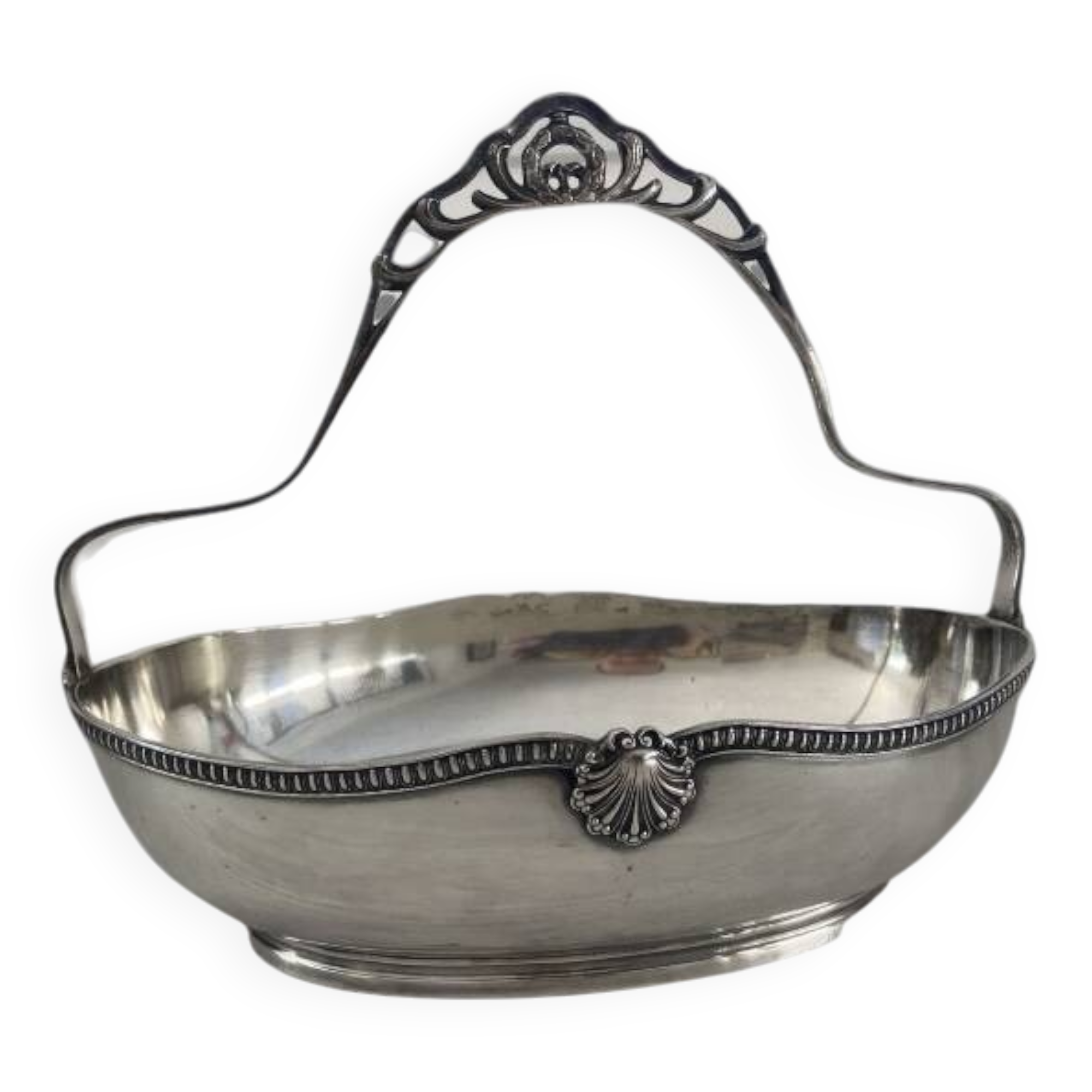 Silver-plated metal basket with Phenix silver hallmarks