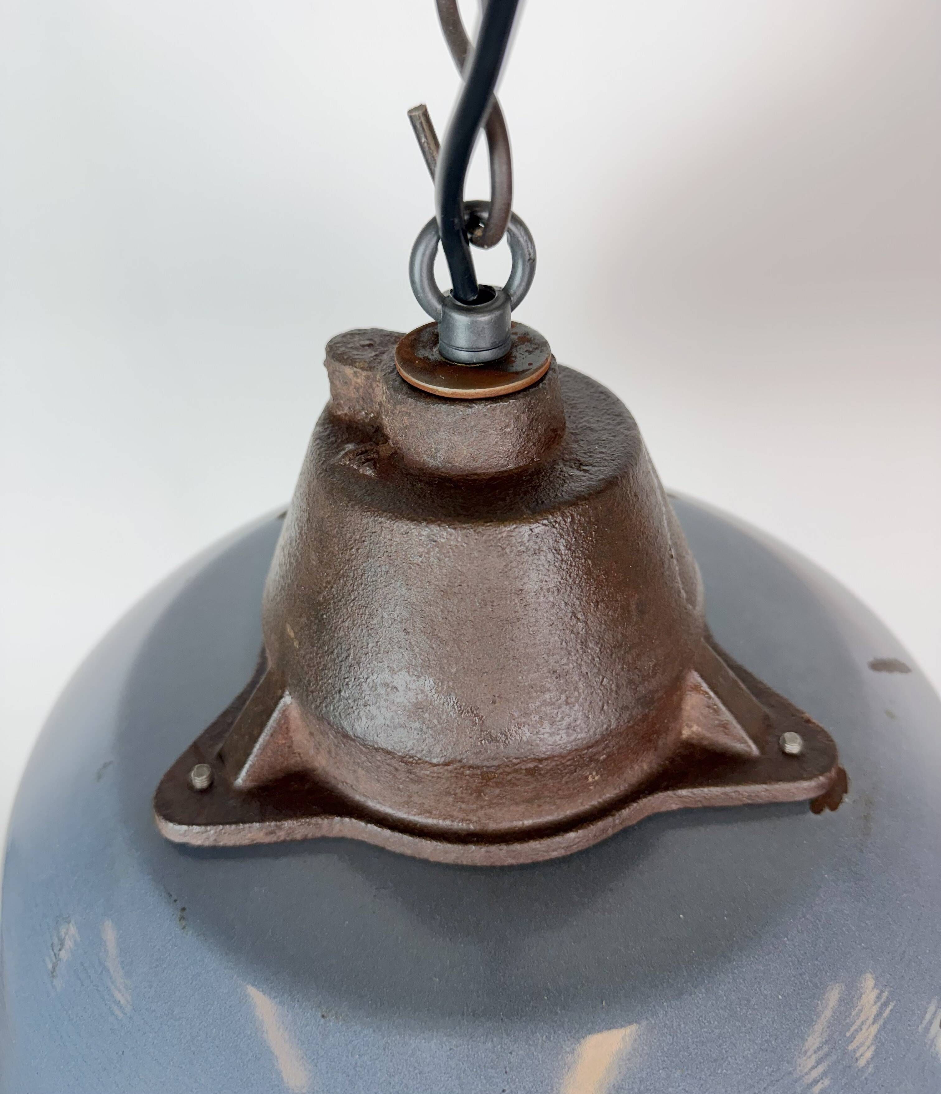 Industrial Grey Enamel and Cast Iron Pendant Light, 1960s