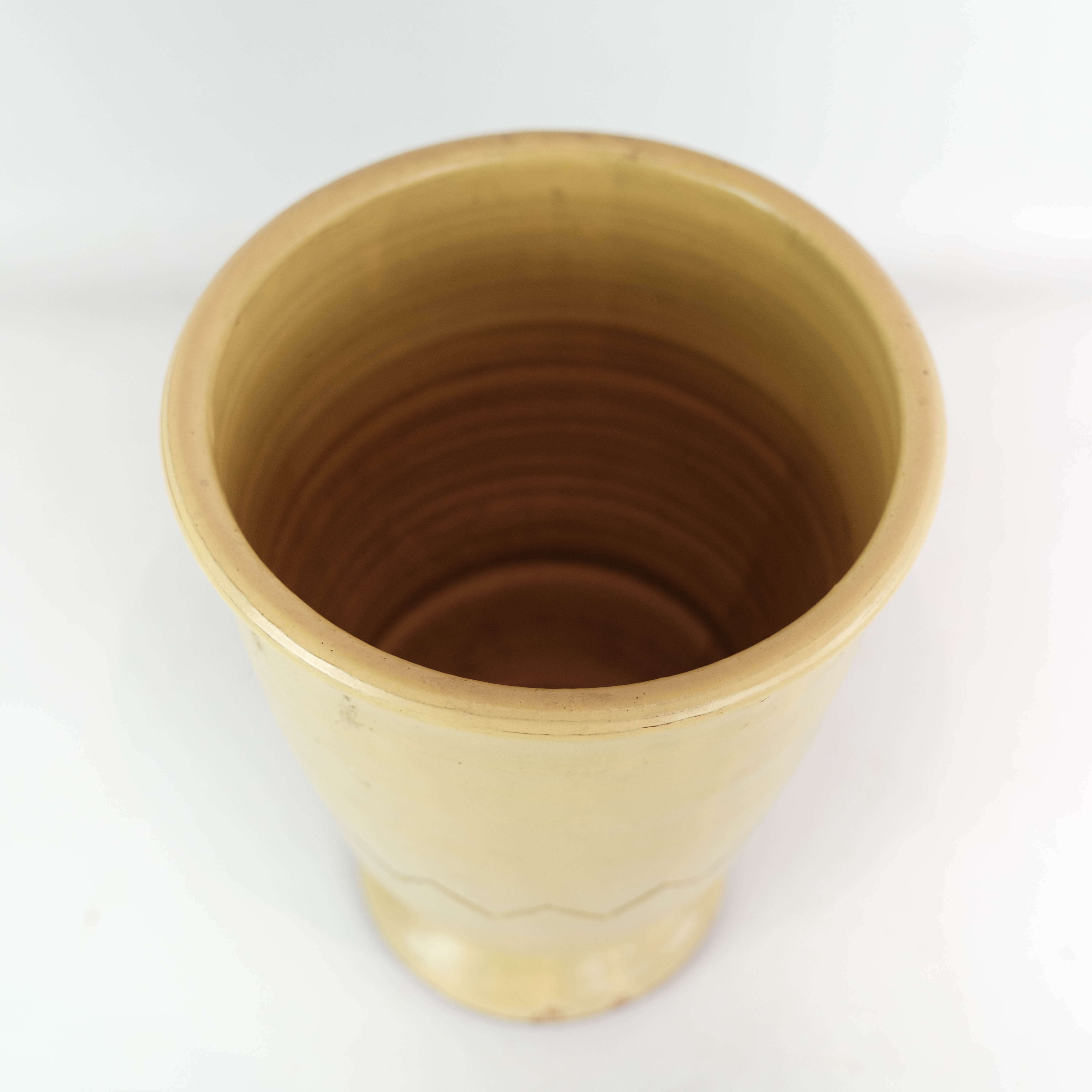 Ceramic vase with light glaze and simpel pattern of unknown Danish artist, 1960s