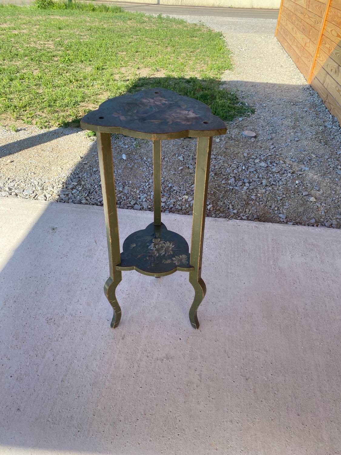 Wooden pedestal table or side table painted with floral motifs