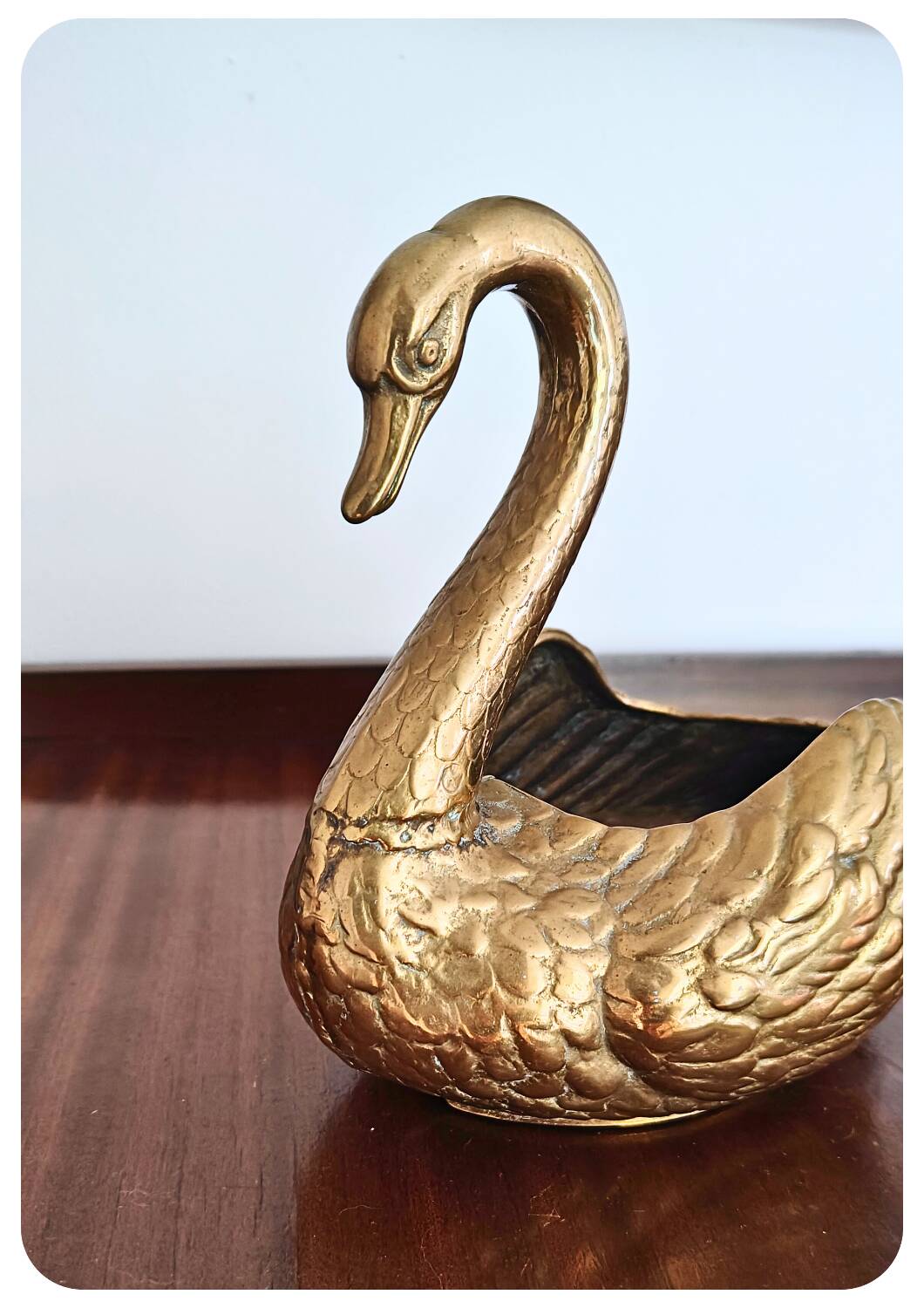 Jardinière cygne en laiton massif du milieu du siècle