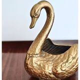 Jardinière cygne en laiton massif du milieu du siècle