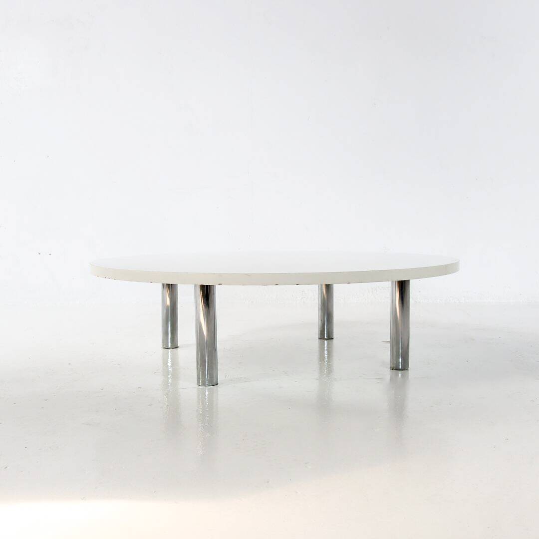 Table basse chromée et bois 1970