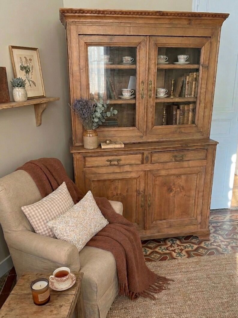 Antique two-body buffet in solid wood
