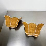 Pair of vintage woven rattan wall shades, Italy 1970s