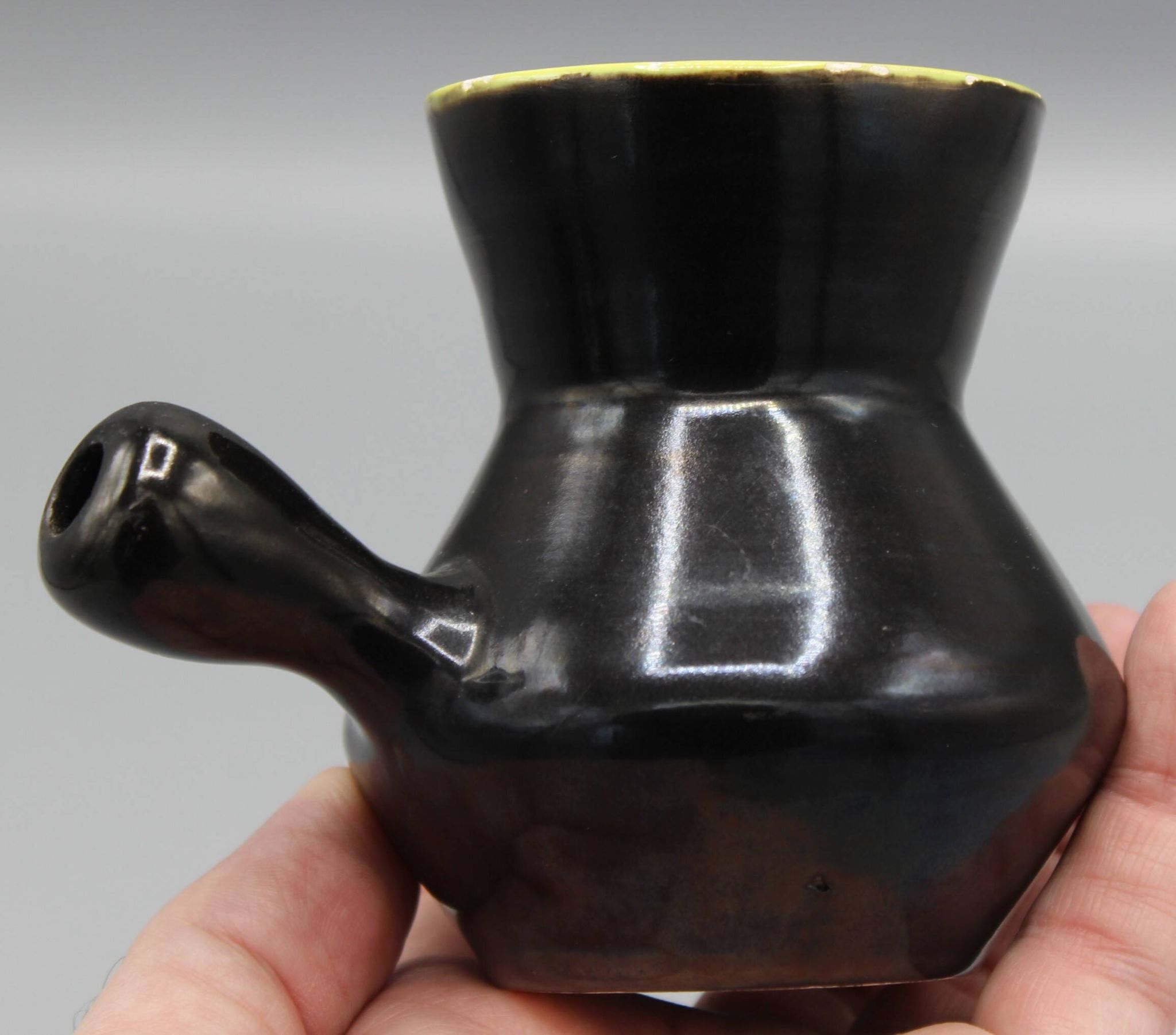 Old ceramic pitcher design vintage black yellow dlg vallauris elchinger