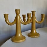 Pair of glazed earthenware candlesticks Pichon Uzès 1960