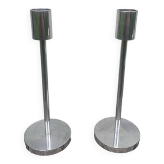 Pair of modernist aluminum candlesticks