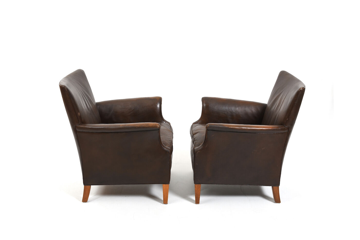 Pair of old Danish club chairs in patinated leather 1940s