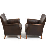 Pair of old Danish club chairs in patinated leather 1940s