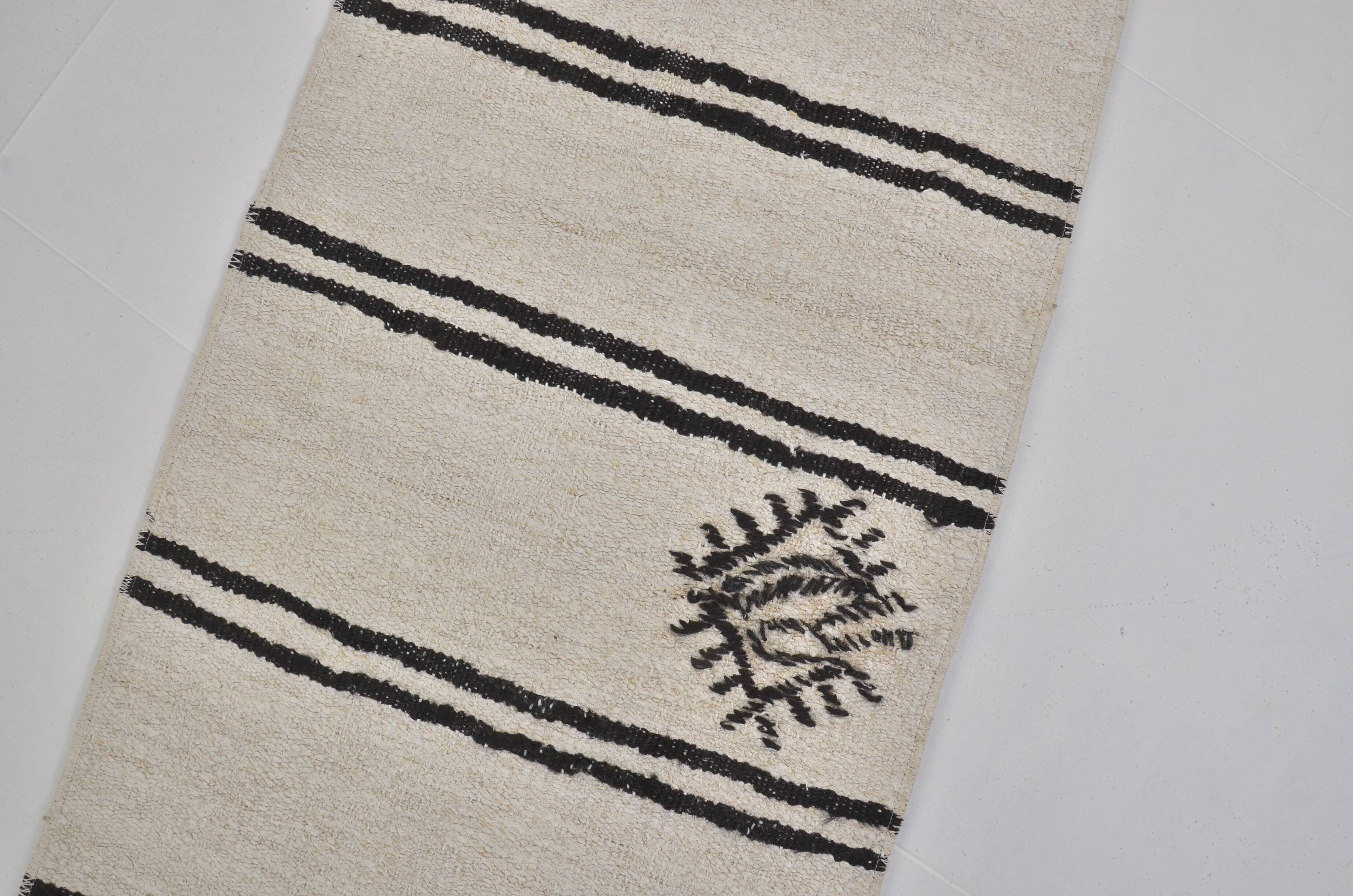 Vintage White Antique Hemp Kilim Runner sku3885