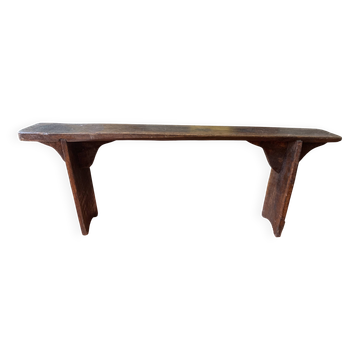 19th century bench in patinated oak, old farm bench