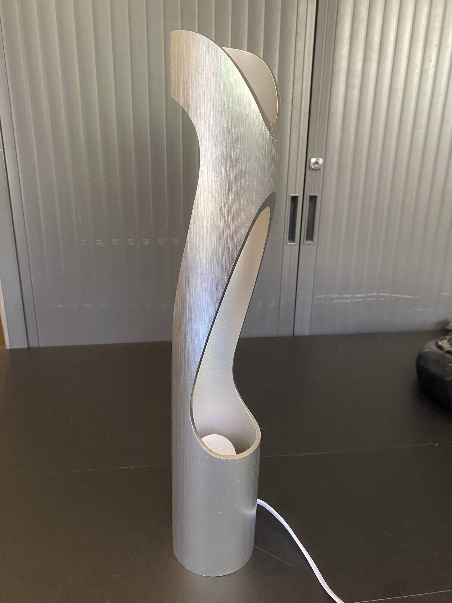 Sculptural flame lamp brushed aluminium Space Age Vintage 1970